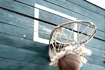 Low angle view of basketball hoop against wall