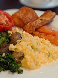 Close-up of breakfast served in plate