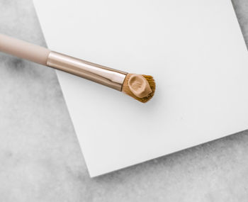 High angle view of make-up brush on paper