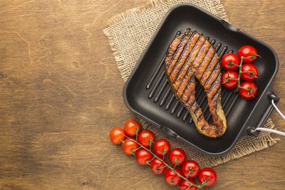 High angle view of food on table