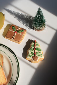 High angle view of food on table