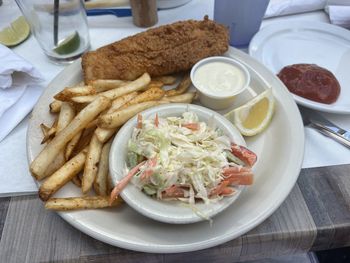 High angle view of food in plate on table