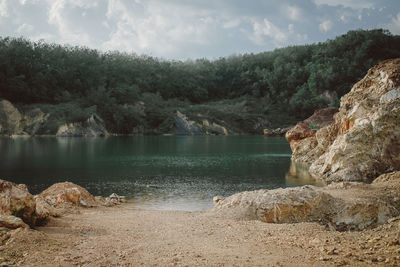 Scenic view of lake against sky