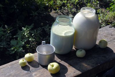 High angle view of drink on table