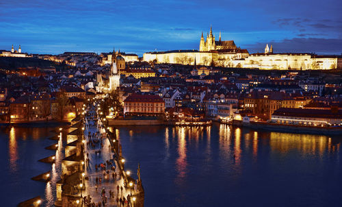 Illuminated buildings in city at night