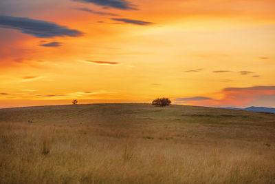 Scenic view of land against sky during sunset