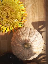 High angle view of sunflower on table