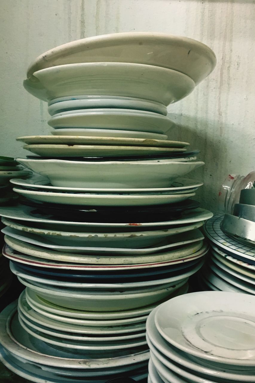 stack, close-up, no people, indoors, plate, day