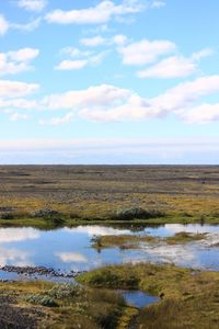 Scenic view of lake against sky