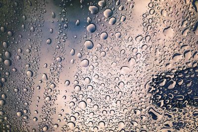 Full frame shot of raindrops on window