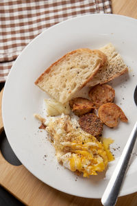 High angle view of breakfast served in plate