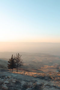 Sunset view of biblical promised land as viewed from mount nebo.