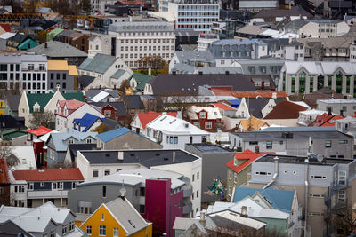 High angle view of buildings in city