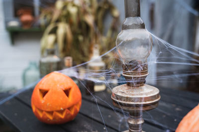 Close-up of orange pumpkin on table