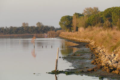 Scenic view of lake against clear sky