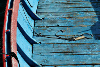 High angle view of weathered wooden door