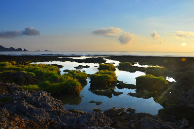 Scenic view of sea against sky at sunset