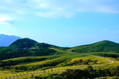 Scenic view of green landscape against sky