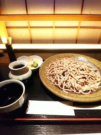 High angle view of various food on table