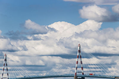 View of suspension bridge against cloudy sky