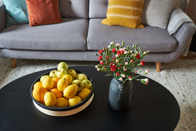 High angle view of fruits on table at home