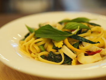 Close-up of food in plate on table