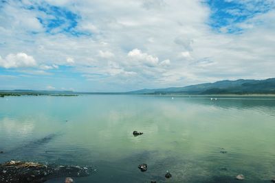 Lake landscape against a mountain background, lake elementaita, naivasha, rift valley, kenya