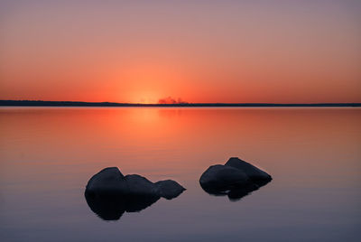 Scenic view of lake against sky during sunset