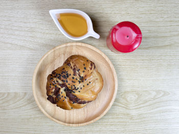 High angle view of breakfast on table