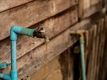 Close-up of water pipe on wall