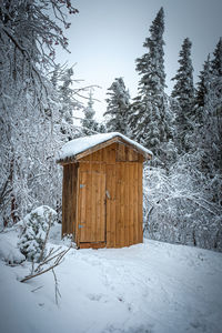 Built structure on snow covered field