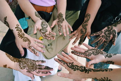 High angle view of hands