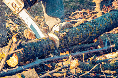 Low section of man working at construction site