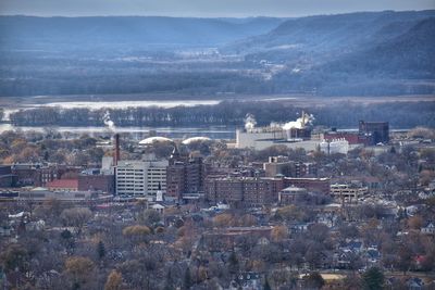 High angle view of cityscape against sky