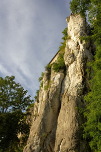 Low angle view of rock formations against sky