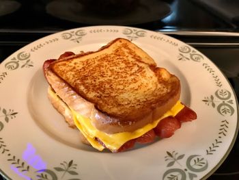 Close-up of breakfast in plate