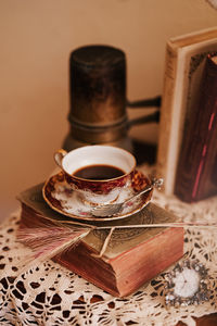 Coffee cup on table