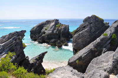 Scenic view of sea against clear sky