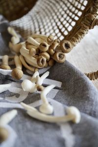 High angle view of mushrooms on table