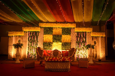 View of illuminated lighting equipment at home