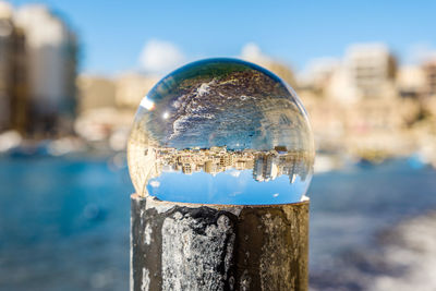 Close-up of water against blue sky