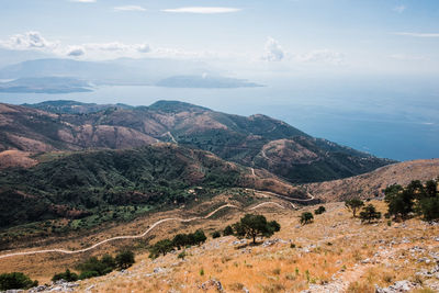 View from pantokrator the highest mountain on corfu towards the ocean and albania