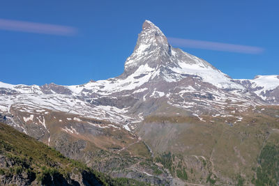 Scenic view of snowcapped mountains against sky