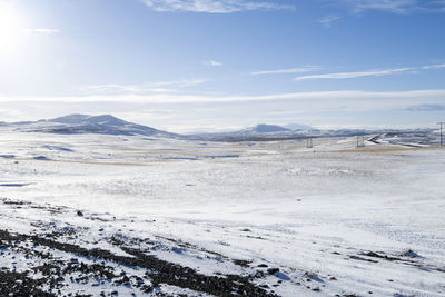 Scenic view of snowcapped mountains against sky