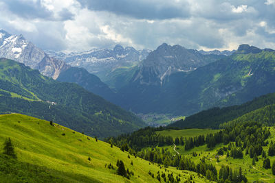 Scenic view of field and mountains against sky