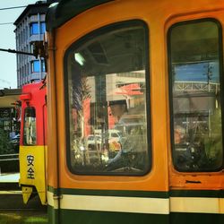 View of train through window