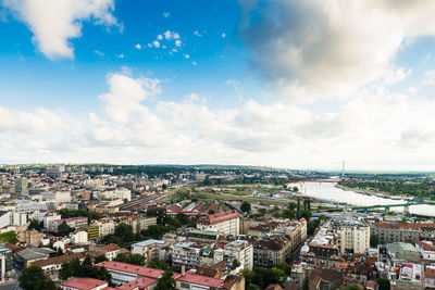 High angle view of townscape against sky