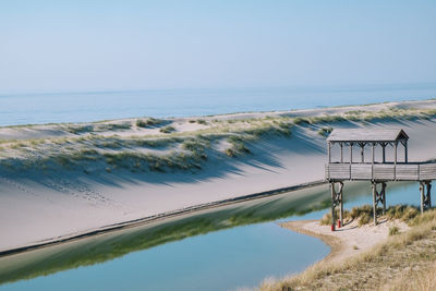 Scenic view of beach against clear sky