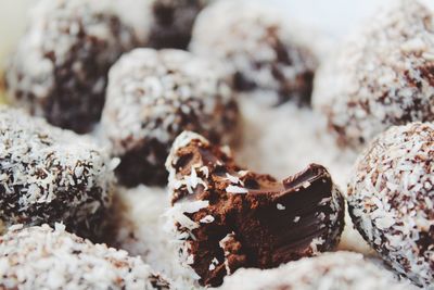 Close-up of food covered with shredded coconut