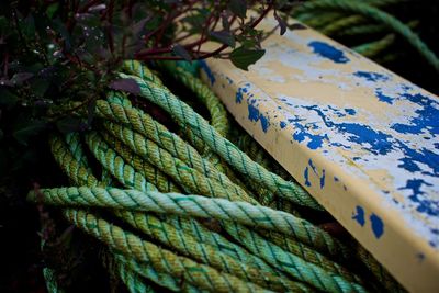 High angle view of old ropes